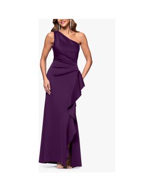 Xscape Evenings One-Shoulder Ruffle Scuba Crepe Gown - Purple