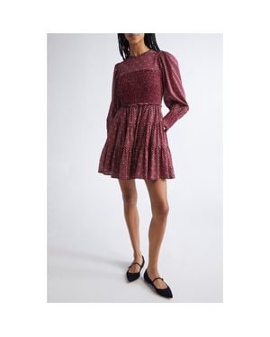 MILLE Maeve Scarf Print Long Sleeve Cotton Dress - Red