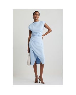 Nordstrom Ruched Funnel Neck Midi Dress - Blue