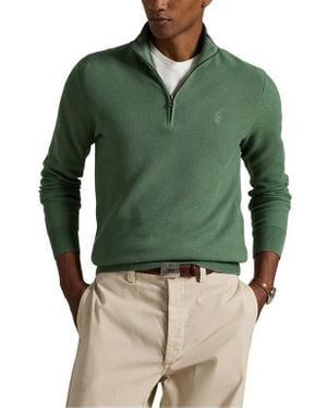 Polo Ralph Lauren Solid Cotton Piqué Quarter Zip Sweater - Green