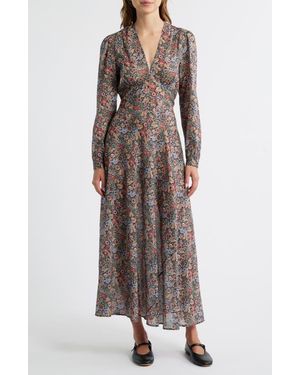 Doen Charleston Floral Long Sleeve Cotton Maxi Dress - Brown