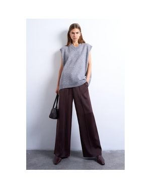 TOPSHOP Drawstring Waist Wide Leg Pants - Blue