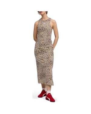 PUMA Leo Leopard Print Stretch Cotton Tank Dress - Brown