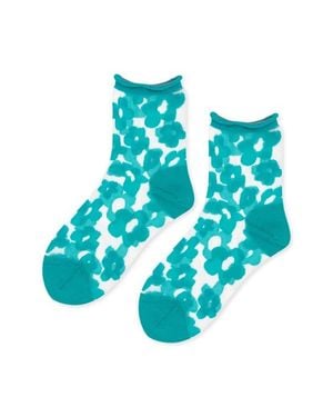 Hansel From Basel Poppy Flower Sheer Crew Socks - Blue