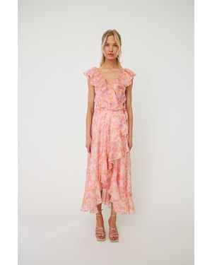 Crās Landon Ruffle Detail Wrap Midi Dress - Pink