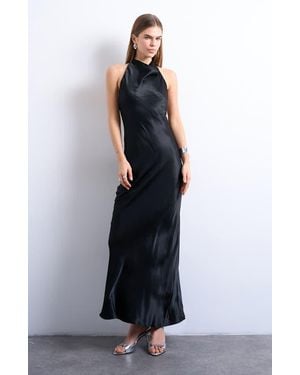 TOPSHOP Cowl Halter Neck Open Back Maxi Dress - Black