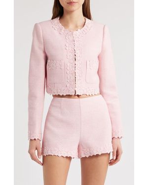LoveShackFancy Leilana Lace Accent Crop Jacket - Pink