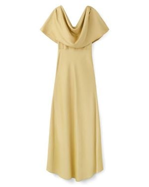 Mango Drape Neck Satin Maxi Dress - Yellow