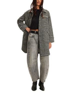 Free People We The Free Get Around Houndstooth Long Shirt Jacket - Black