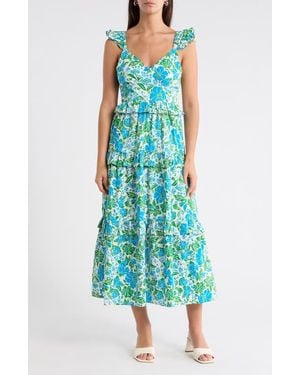 Sugarlips Bivore Floral Print Ruffle Maxi Dress - Green