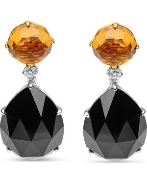 Haus of Brilliance 18K 1/5 Ct Diamond With Citrine & Pear Cut Onyx Gemstone Dangle Earring - Black
