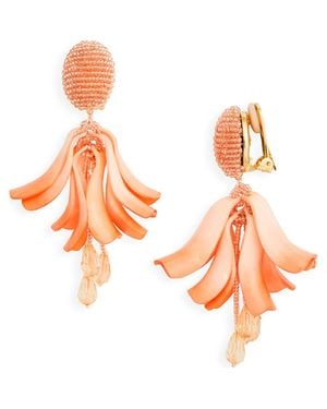 Oscar de la Renta Impatiens Petal Dangle Clip-On Earrings - Orange