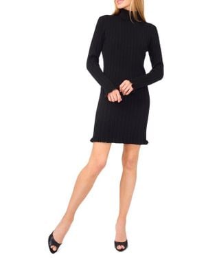Cece Long Sleeve Rib Turtleneck Sweater Minidress - Black