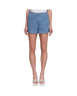 Avec Les Filles Stretch Cotton Eyelet Shorts - Blue
