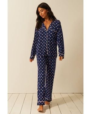 Stripe & Stare Long Pajama Set - Blue