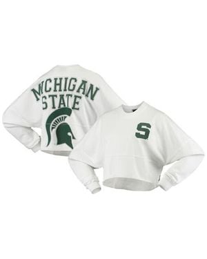 Spirit Jersey Michigan State Spartans Raw Hem Cropped Long Sleeve T-Shirt - Metallic