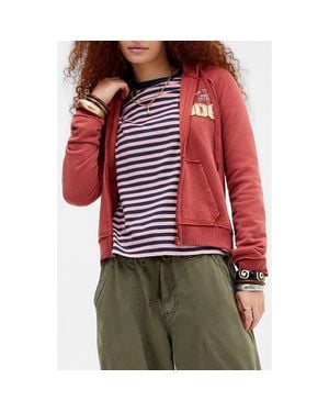 BDG Graphic Appliqué Zip Front Sweatshirt - Red