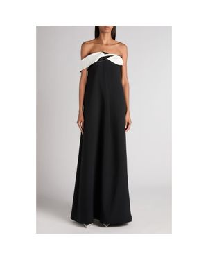 Tom Ford Contrast Draped Neck Crepe Gown - Black