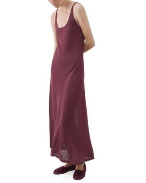 Mango Linen Blend Midi Dress - Purple