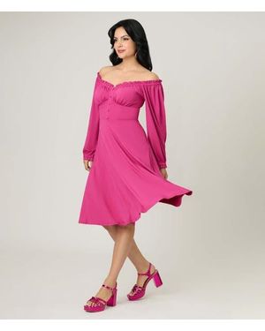Unique Vintage Peasant Sleeve Swing Dress - Pink