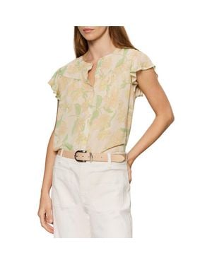 Sanctuary Free Spirited Floral Flutter Sleeve Button-Up Shirt - Natural