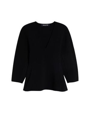 Ashlyn William V-Neck Knit Blouse - Black