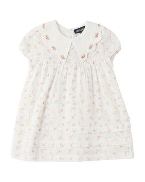 Space Grey Floral Gauze Dress With Scallop Collar - White