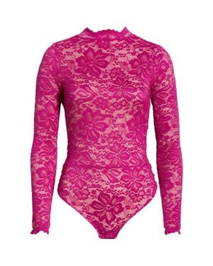 Kilo Brava Floral Lace Long Sleeve Teddy - Pink
