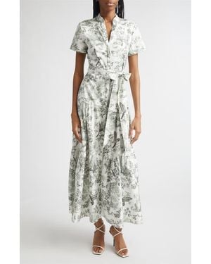 Alice + Olivia Lucy Toile Print Belted Maxi Shirtdress - White