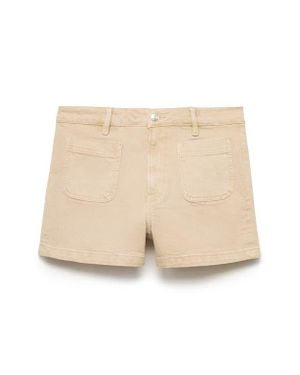 Mango High Waist Patch Pocket Denim Shorts - Natural