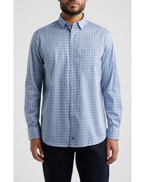Johnston & Murphy Logan Print Button-Up Shirt - Blue