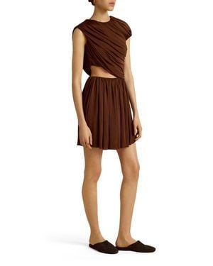 Marina Moscone Mini Gathered Draped Dress W/ Cap Sleeve - Brown