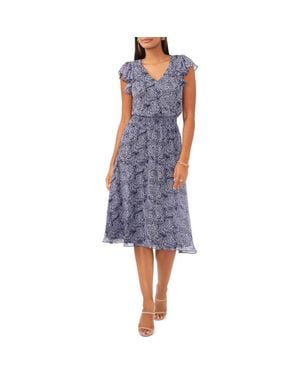 Chaus Paisley Smocked Waist Midi Dress - Blue