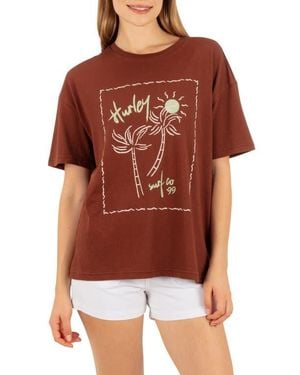 Hurley Vintage Postcard Graphic Boyfriend T-Shirt - Red