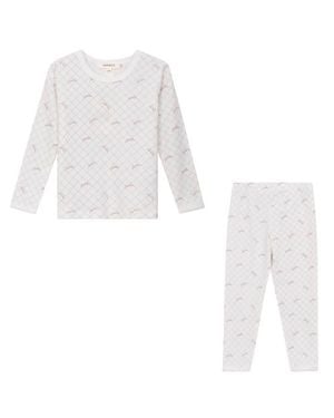 Fragile Mesh Print 2 Piece Set Long Sleeve Top & Pants - White