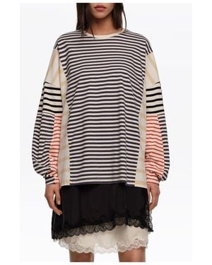 Bimba Y Lola Striped Oversize T-Shirt - Gray