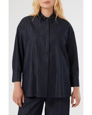 Marina Rinaldi Abile Beaded Collar Denim Jacket - Blue