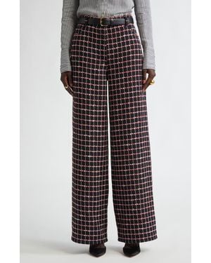 St. John Windowpane Check Tweed Wide Leg Pants - Multicolor