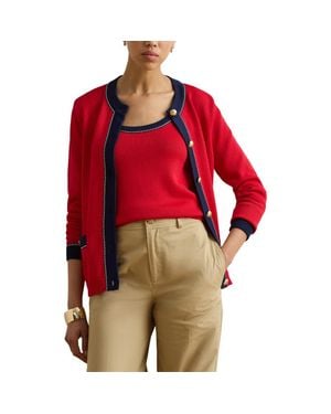 Ralph Lauren Two-Tone Trim Cardigan - Red
