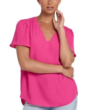 NYDJ Pleated Back Flutter Sleeve Top - Pink