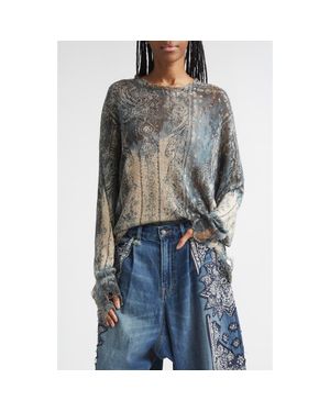 R13 Paisley Ripped Linen Sweater - Gray