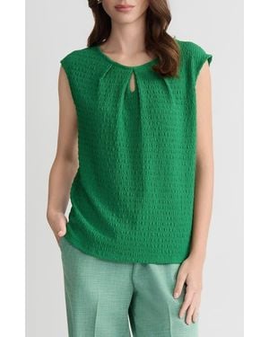 Kasper Crinkled Keyhole Cap Sleeve Knit Top - Green