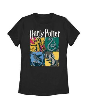 Harry Potter Hogwarts Houses Vintage Collage Graphic T-Shirt - Black