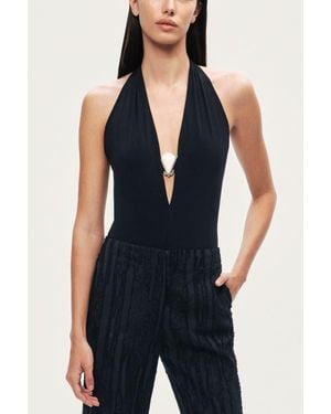 Nocturne Halter Deep V Blouse - Blue