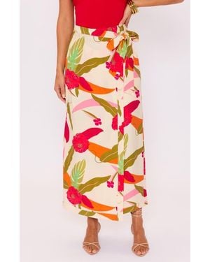 Vici Collection Riviera Printed Faux Wrap Skirt - Red