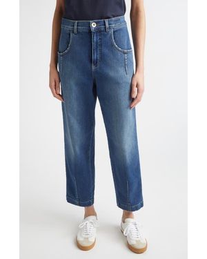 Eleventy High Waist Stretch Denim Straight Leg Ankle Jeans - Blue