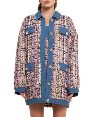 Endless Rose Tweed & Denim Oversize Shacket - Blue
