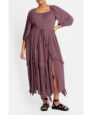 City Chic Zayne Handkerchief Hem Dress - Purple