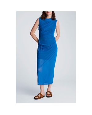Kenneth Cole Ruched Sleeveless Midi Dress - Blue
