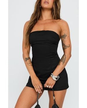 Princess Polly Yumiko Strapless Organic Cotton Romper - Black